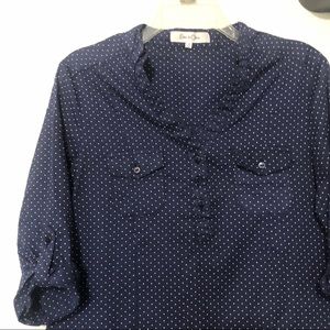 Navy blue polka dot button up blouse